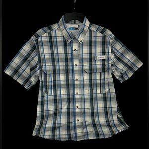 Magellan Fish Gear Mag Chill Men Utility Shirt Blue Plaid Button Ventilated S